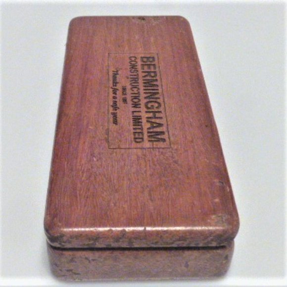 Antique WOOD BOX Berminghan Construction Ltd. Vintage Wood Box Storage Box - Picture 2 of 5